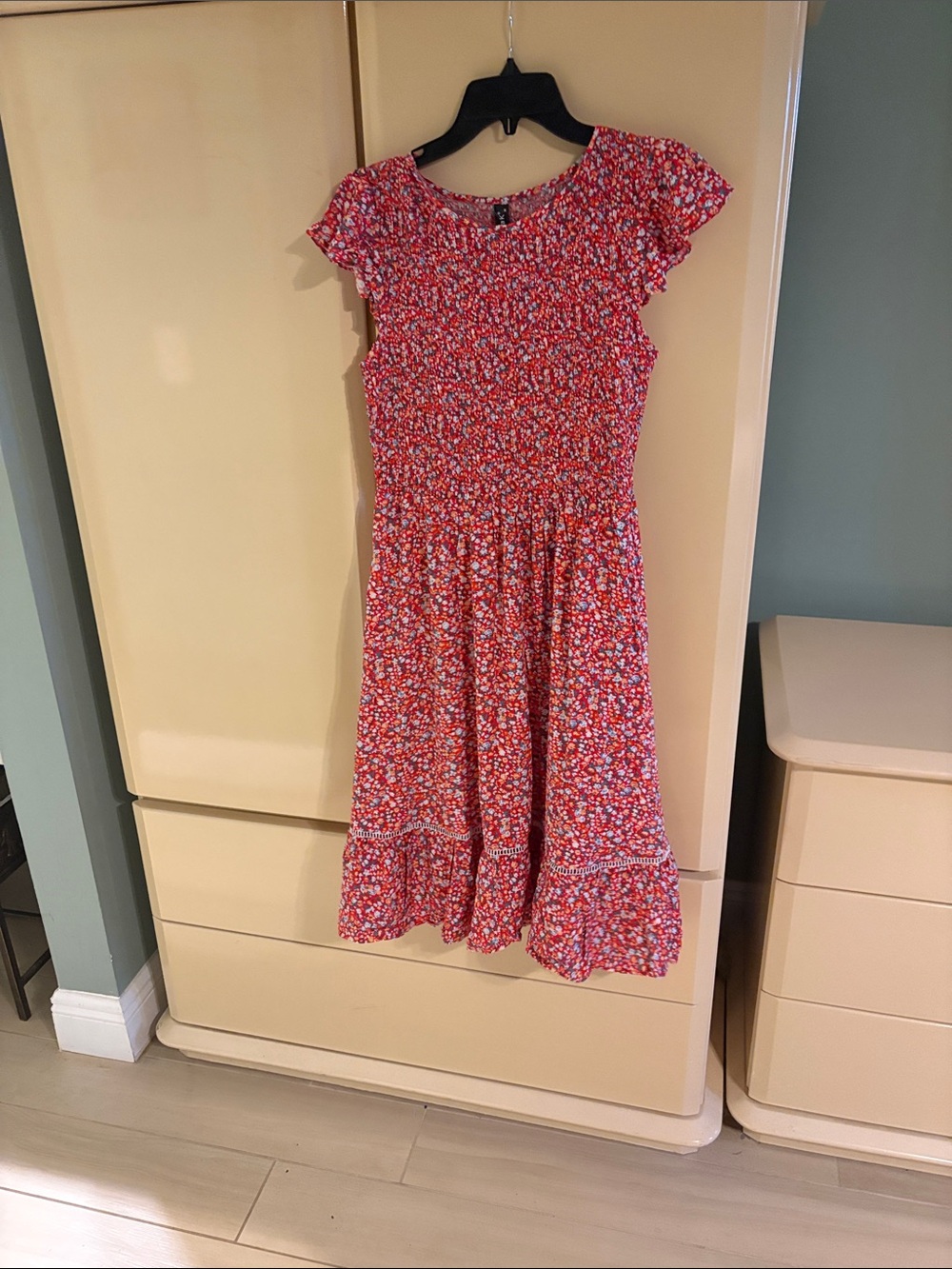 Floral Smocked Dress - Pink Red